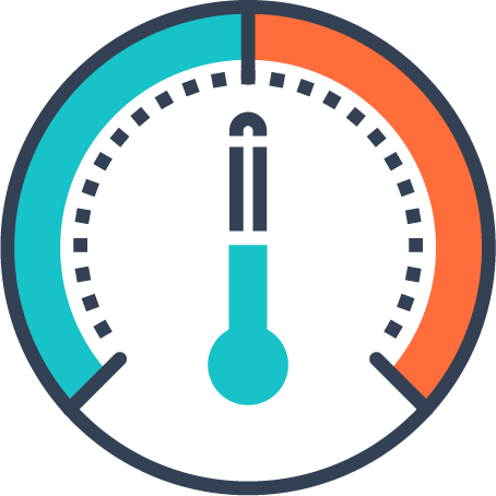 A meter icon in blue and orange color in circle shape