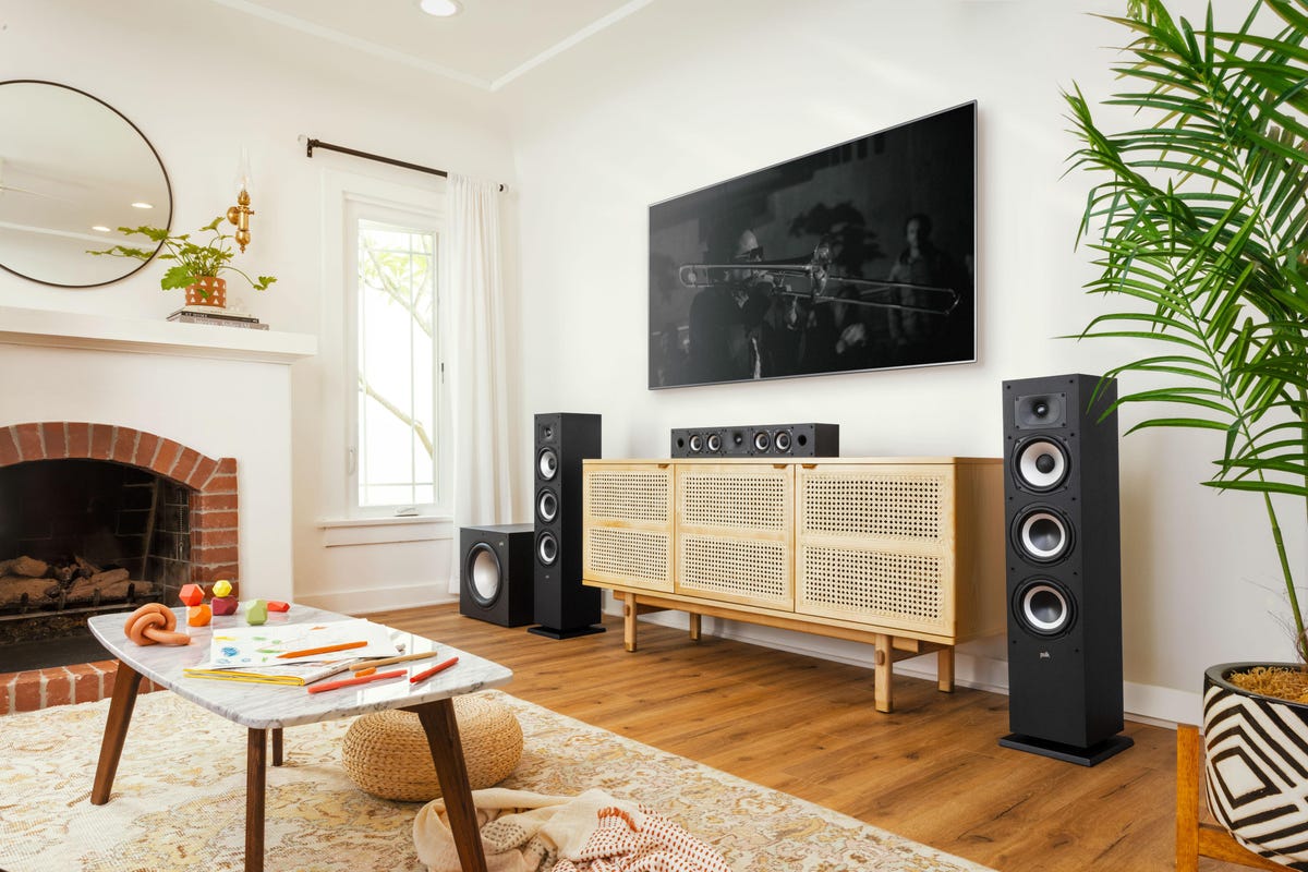 Inside view of a house with TV and speaker set